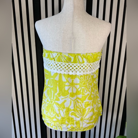 Trina Turk Floral Strapless Silk Blend Top in Yellow and White - Picture 3 of 4